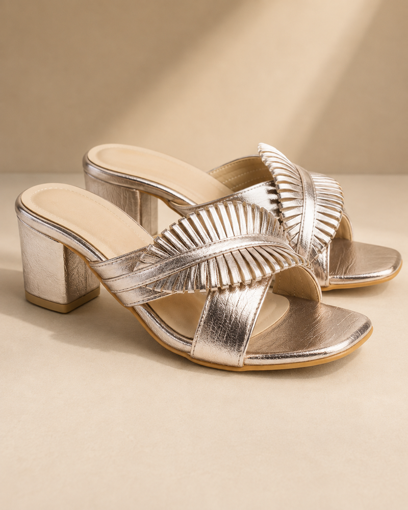 Gunmetal Finish Block Heels