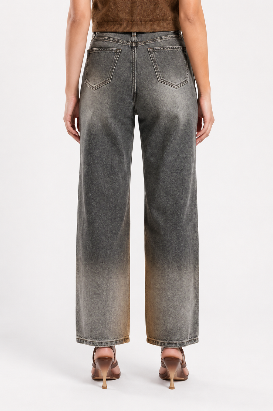Women Baggy Wide Leg High-Rise Distressed Heavy Fade Jeans