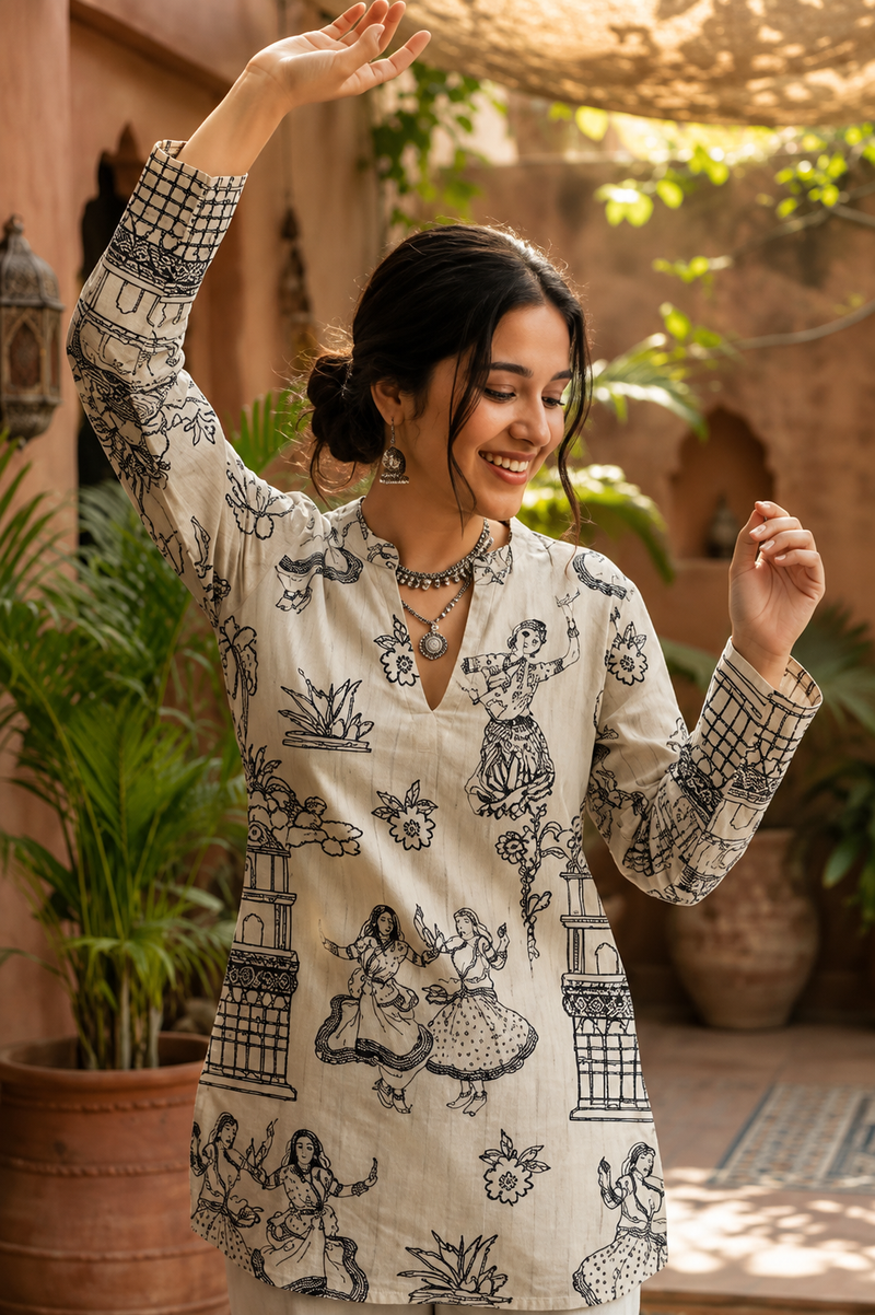 Ethnic Motifs Printed V-Neck Pure Cotton Kurti