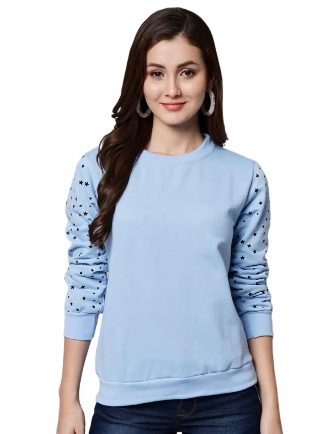 Conversational Printed Round Neck Fleece Pullover Sweatshirt