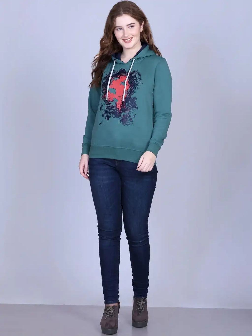 Women Printed Hooded Sweatshirt