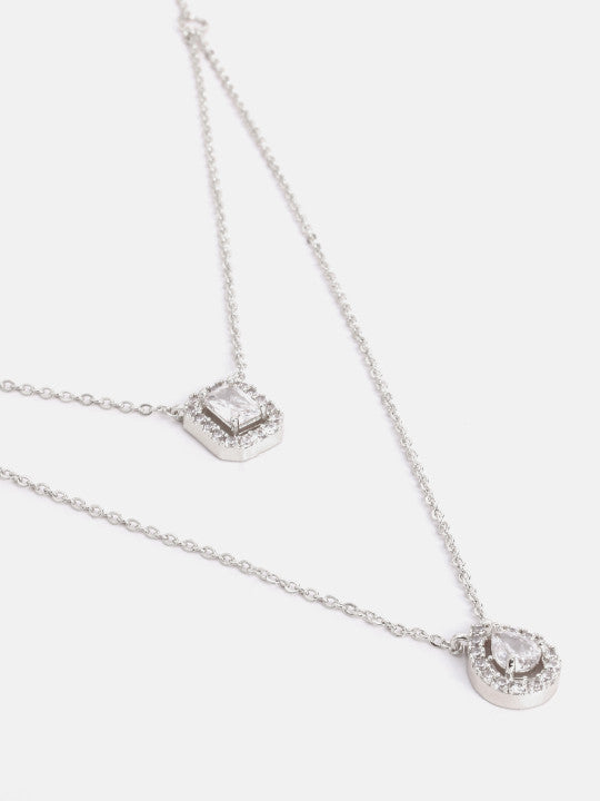 Silver-Toned Brass Silver-Plated Layered Necklace