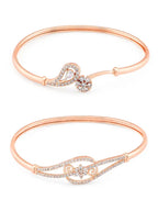 Women Set of 2 Rose Gold-Plated & White Brass Cubic Zirconia Kada Bracelet
