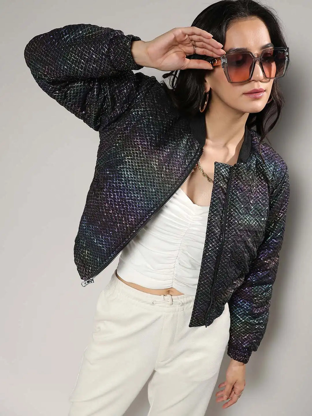 Black Self Designed Windcheater Tailored Jacket