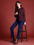 Single Breasted Mandarin Collar Regular Fit Blazer