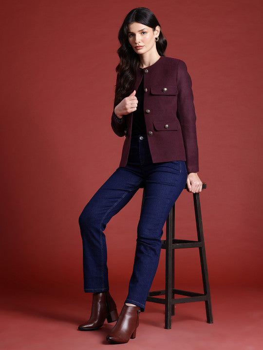 Single Breasted Mandarin Collar Regular Fit Blazer