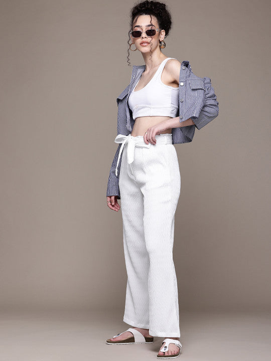 Women Textured High-Rise Wrinkle Free Trousers