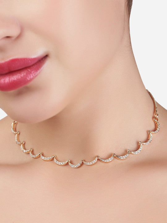 Brass Rose Gold-Plated Cubic Zirconia Necklace
