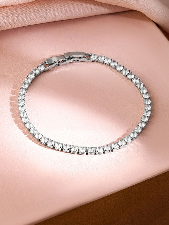 Rhodium Plated Cubic Zirconia Studded Premium Tennis Bracelet