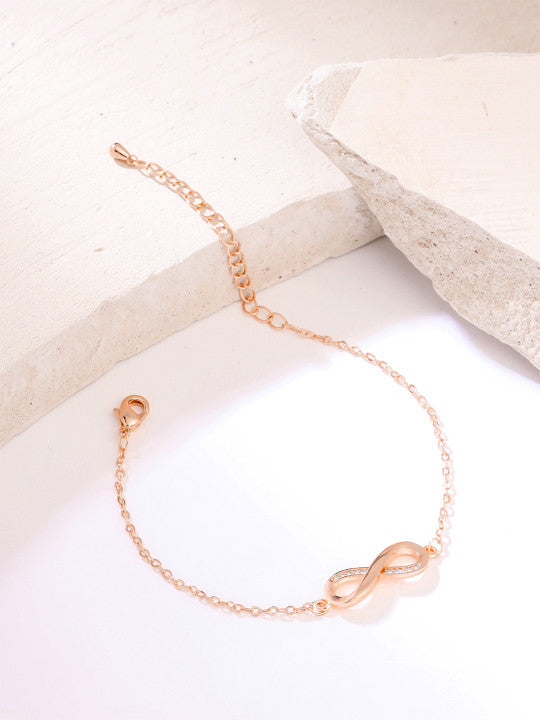 Women White Gold Toned Infinity Shape Crystal Studded Charming Bracelet