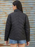 Women Mock Collar Solid Casual Puffer Jacket