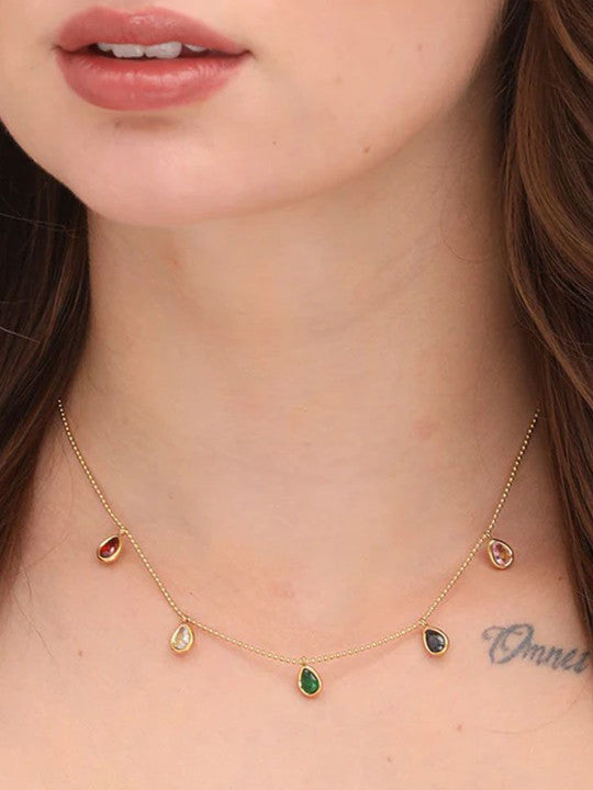 18K Gold-Plated Stainless Steel Cubic Zirconia Studded Minimal Chain