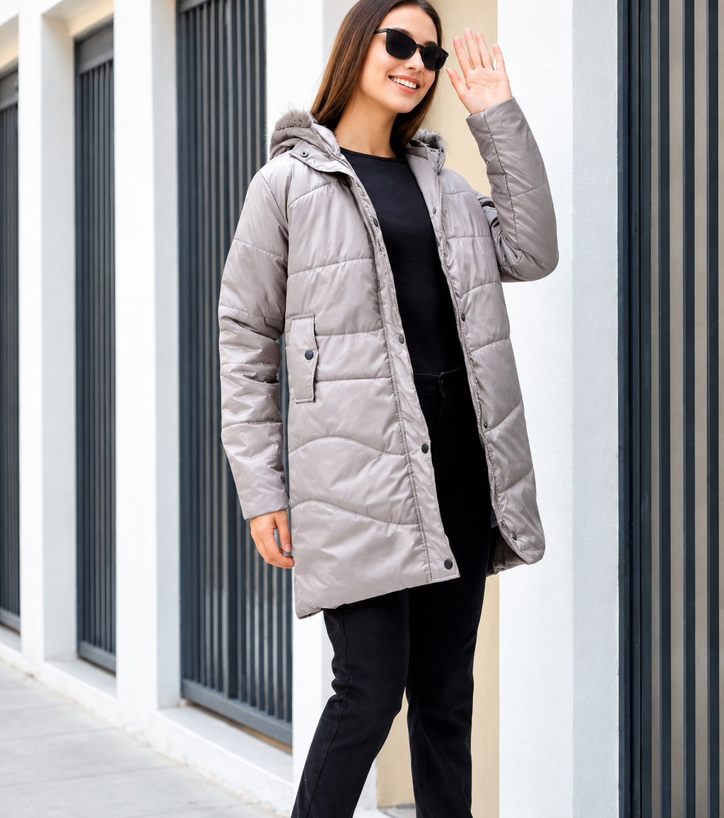 Women Hooded Solid Casual Parka Jacket