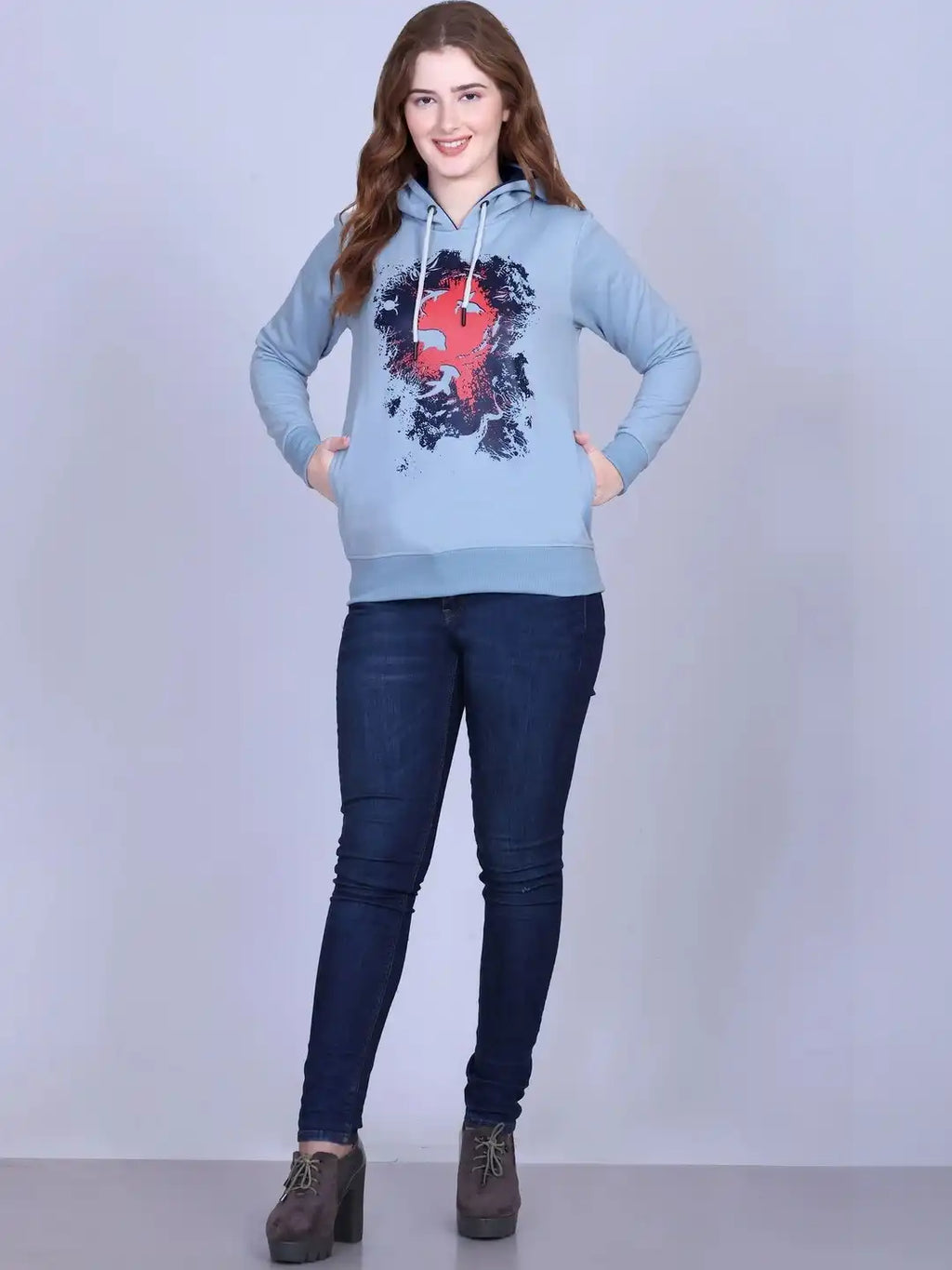 Women Printed Hooded Sweatshirt