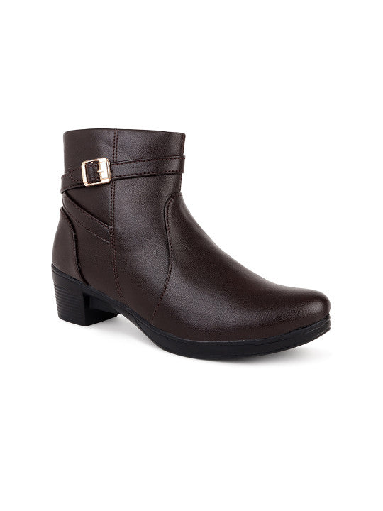 Women Brown Solid Heeled Boots