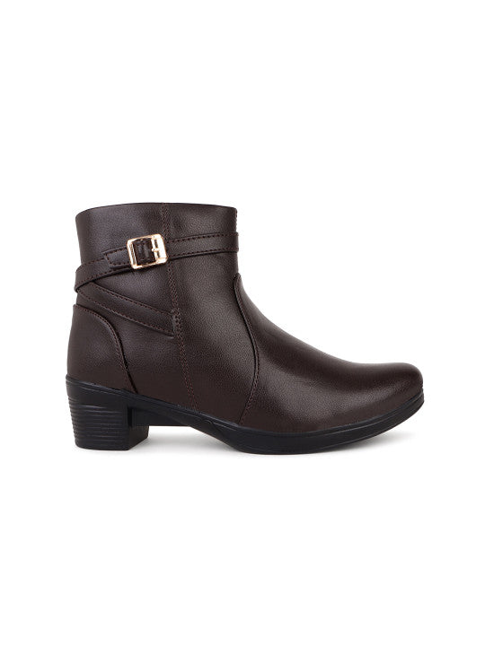 Women Brown Solid Heeled Boots