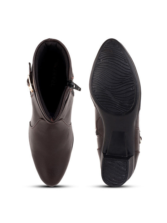 Women Brown Solid Heeled Boots