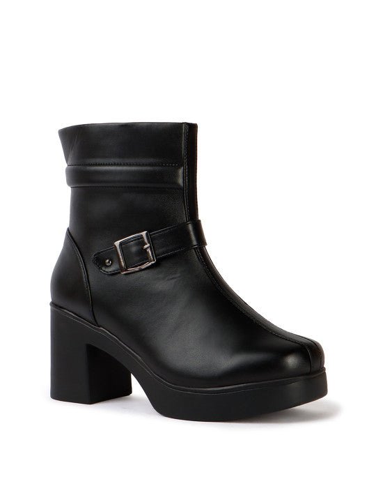 Block-Heeled Round Toe Ankle Boots