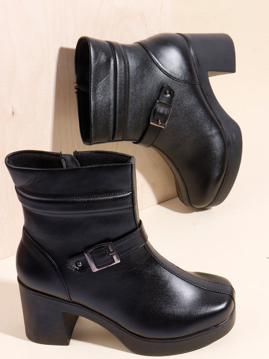 Block-Heeled Round Toe Ankle Boots