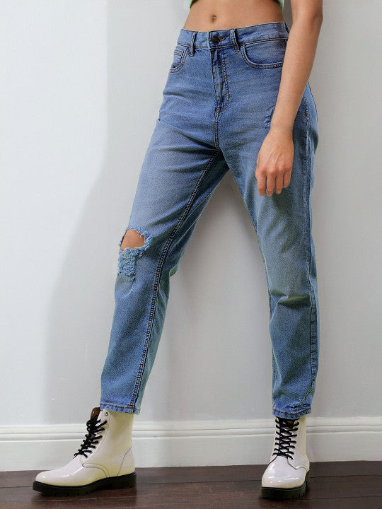 Women Straight Fit High-Rise Light Fade Stretchable Jeans