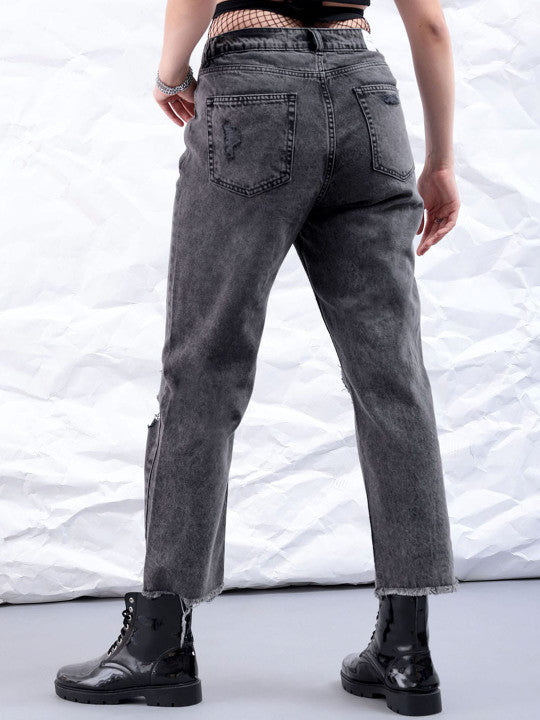 Women Straight Fit Mildly Distressed Pure Cotton Jeans