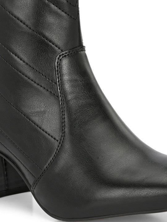 Women Black Lightweight Block Heel Casual Boots