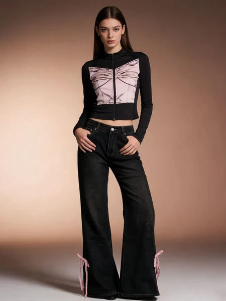 Una Bow Slit High Rise Bootcut Jeans