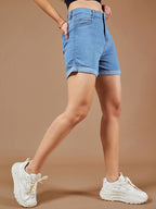 Regular Fit Mid-Rise Denim Shorts