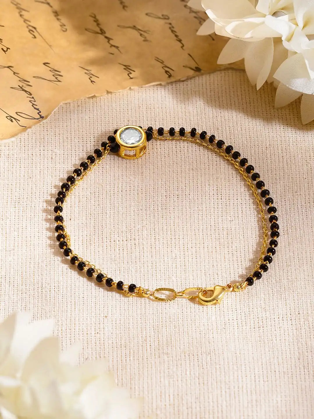 Women 18K Gold Plated Cubic Zirconia Studded Layered Mangalsutra Bracelet