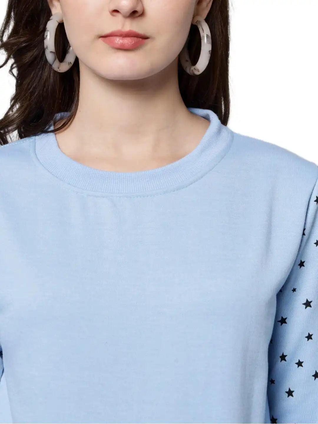 Conversational Printed Round Neck Fleece Pullover Sweatshirt
