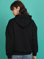 Black Graphic Printed Hooded Oversized Pullover