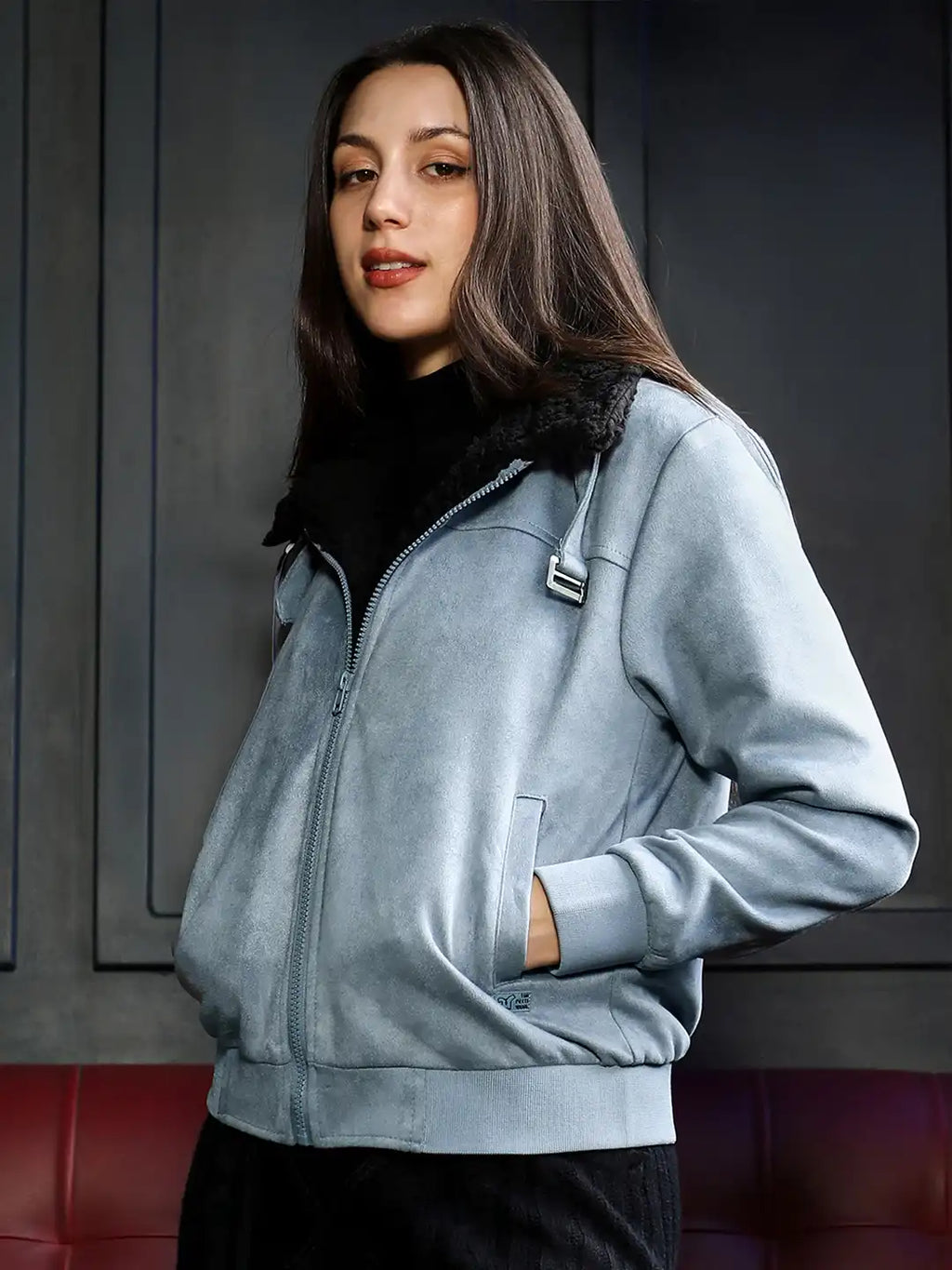 Powder Women Spread Collar Solid Lightweight Bomber Jacket