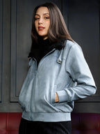 Powder Women Spread Collar Solid Lightweight Bomber Jacket