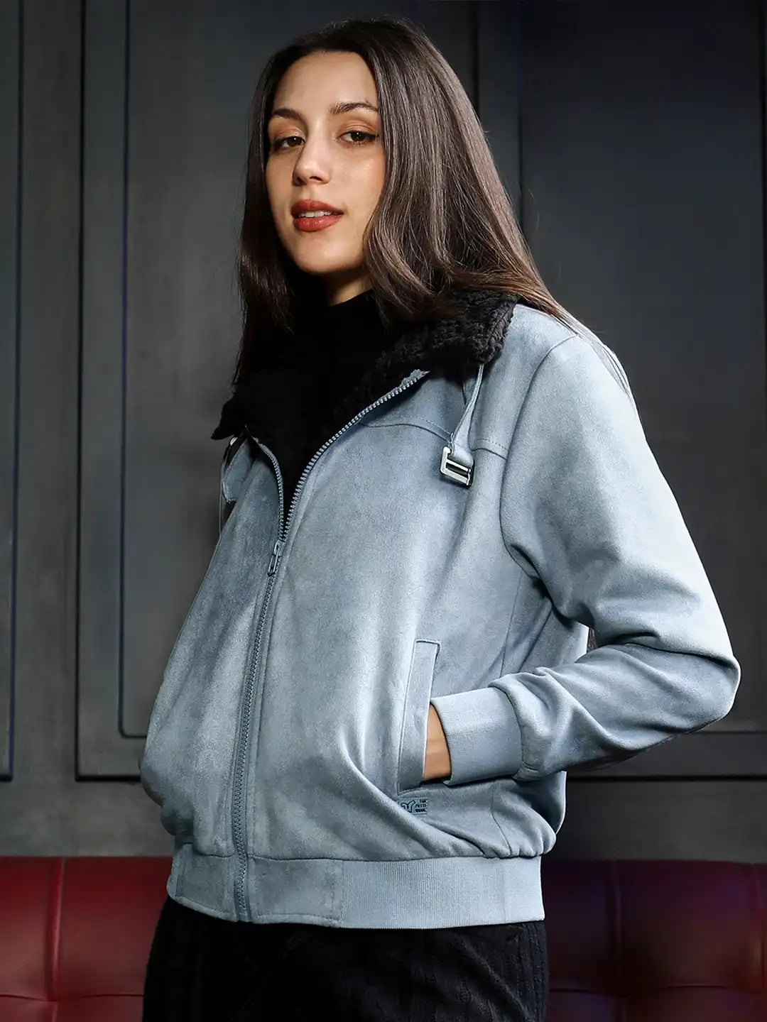 Powder Women Spread Collar Solid Lightweight Bomber Jacket