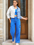 Colourblocked Cotton Crop Denim Jacket