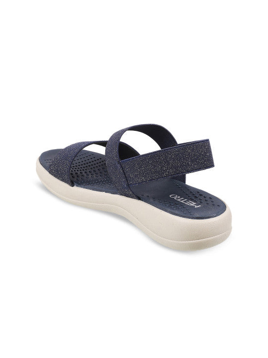 Women Blue Open Toe Comfort Heels Sandal