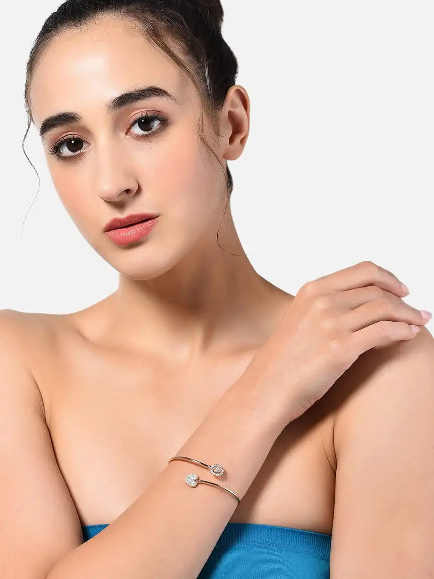 Women Rose Gold Brass Cubic Zirconia Rose Gold-Plated Kada Bracelet