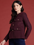 Single Breasted Mandarin Collar Regular Fit Blazer