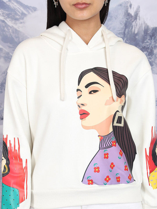 Graphic Printed Hooded Pullover Sweatshirt