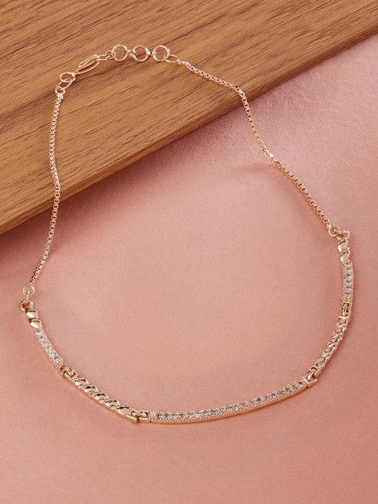 Brass Rose Gold-Plated Cubic Zirconia Necklace