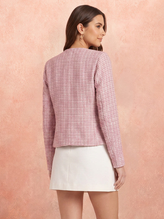 Self Design Collarless Single-Breasted Blazers