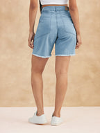Women High Rise Clean Look Above Knee Stretchable Denim Shorts