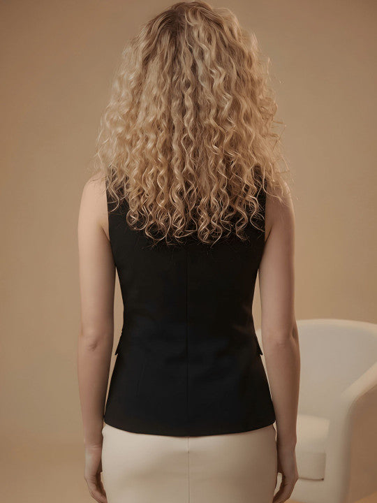 Scoop Neck Satin Casual Waistcoat