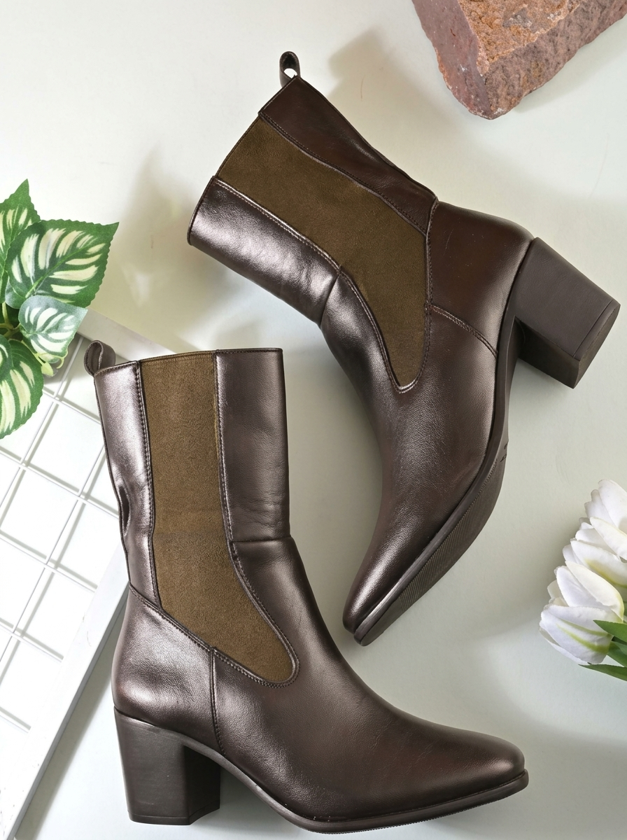 Women Pointed-Toe Mid-Top Block Heel Boots