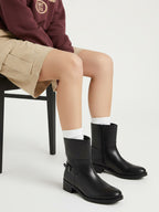 Women Buckle Detail Block Heel Chelsea Boots