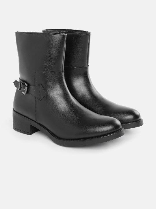 Women Buckle Detail Block Heel Chelsea Boots