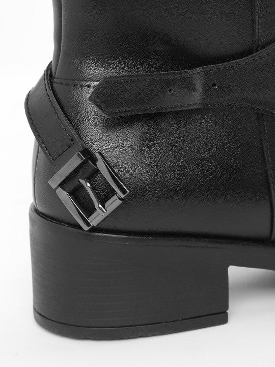 Women Buckle Detail Block Heel Chelsea Boots