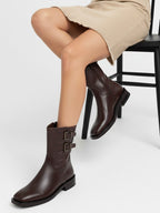 Women Buckle Detail Block Heel Boots