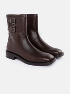 Women Buckle Detail Block Heel Boots