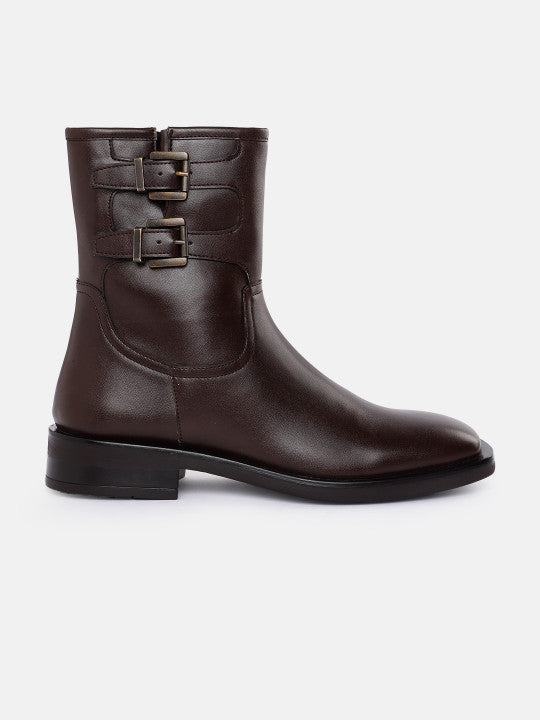 Women Buckle Detail Block Heel Boots